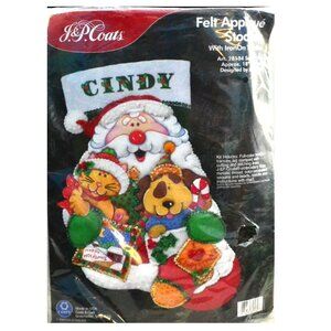 Vintage JP Coats Felt Applique Christmas Stocking Craft Kit Holiday Decor